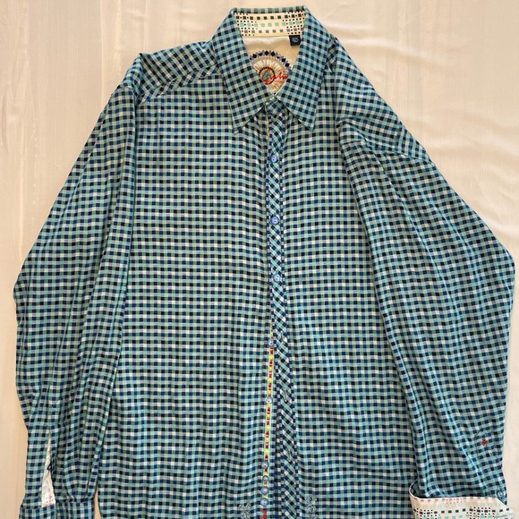 Robert Graham Checkered Blue and Navy Casual Button Down Shirt Medium - Picture 1 of 4